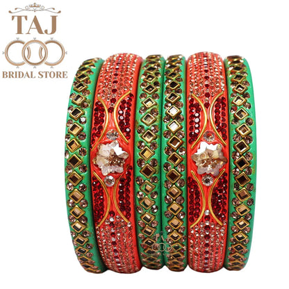 Handmade Lac Bangles with Best Kundan and Rhinestons Design (Set of 6)