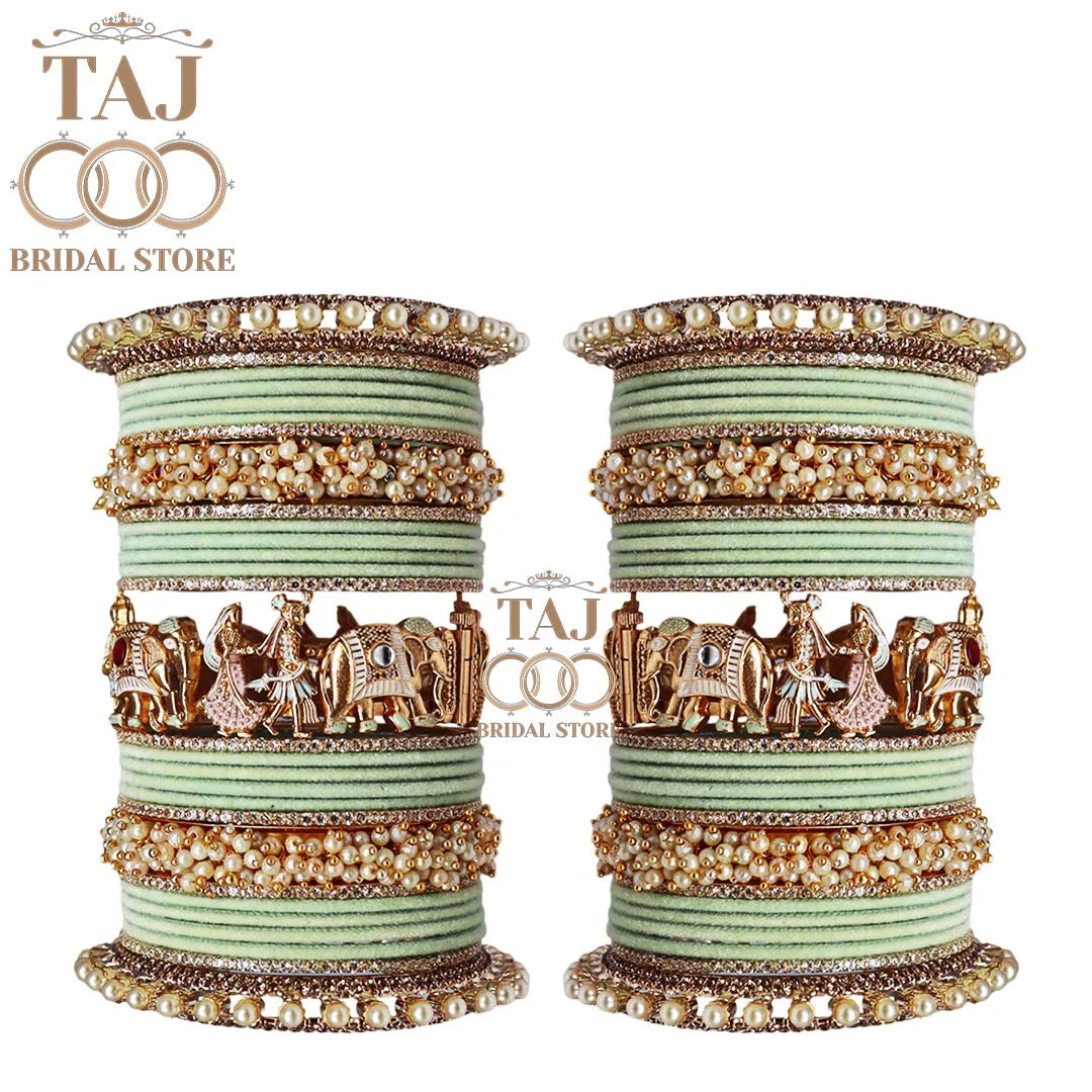 Elegant Wedding Bangle Set with Dulha-Dulhan & Elephant Motifs