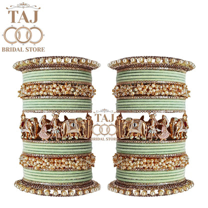 Elegant Wedding Bangle Set with Dulha-Dulhan & Elephant Motifs