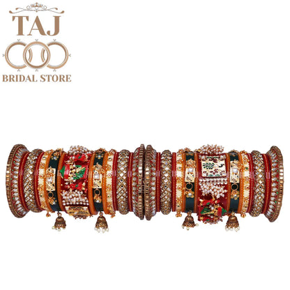 Rajwadi Bangles Set For Bride With Beautiful Doli And Peacock Design Kada