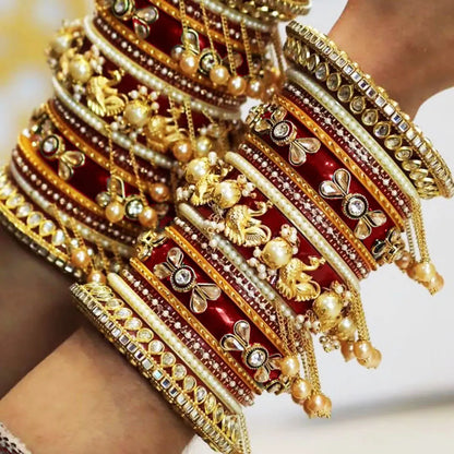 Rajwadi Bangle Set with Beautiful Peacock and Moti Latkan