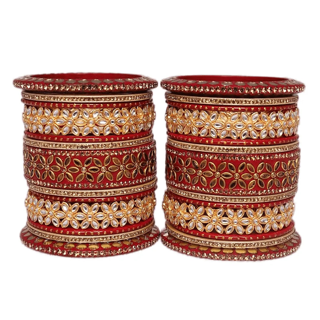 Lac Bangles with Beautiful Kundan Flower Design Taj Bridal Store