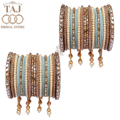 Wedding Bangle Set in Kundan and Pearl Design with Charming Latkan