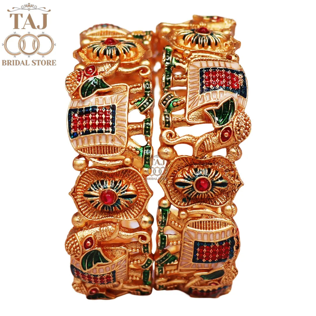 Rajwadi Rajasthani Kada Bangles Pair With Latest Elephant Motifs