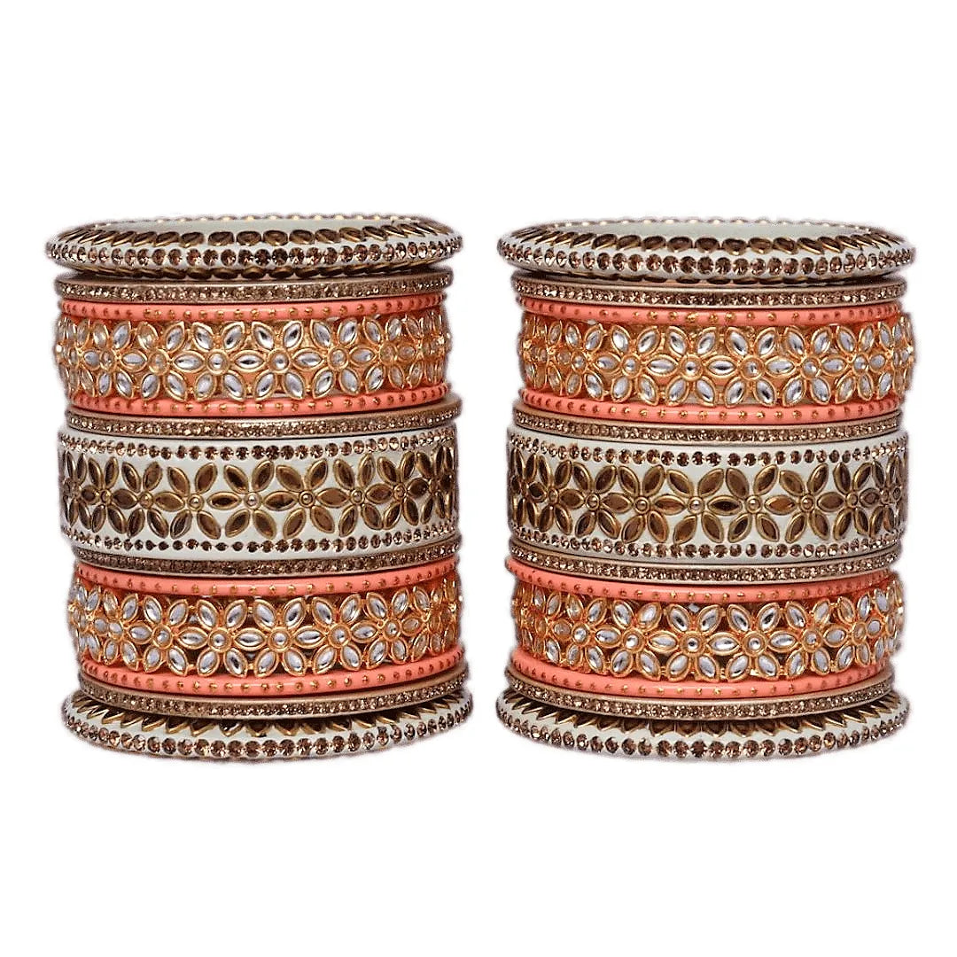 Lac Bangles with Beautiful Kundan Flower Design Taj Bridal Store