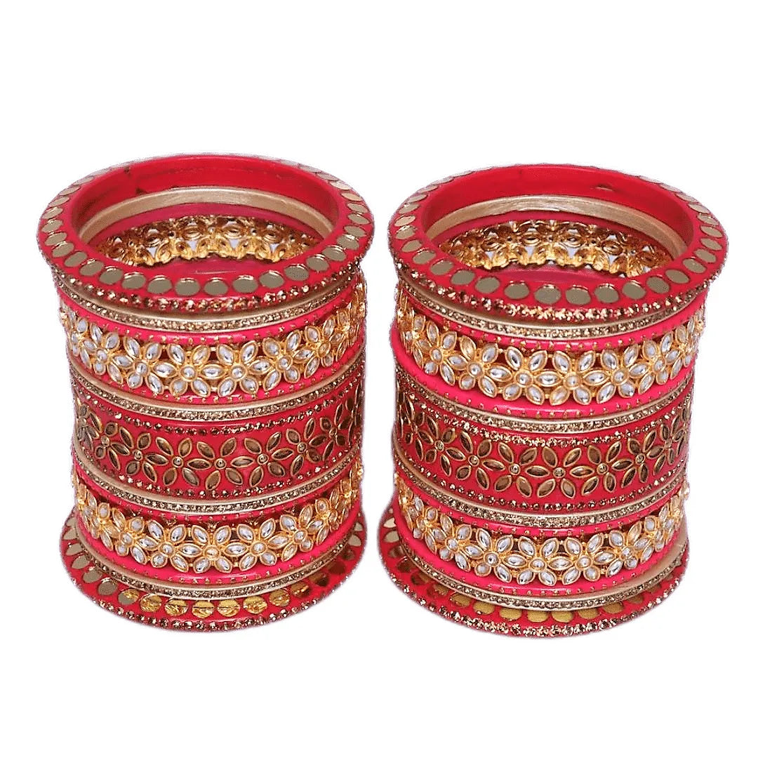 Lac Bangles with Beautiful Kundan Flower Design Taj Bridal Store