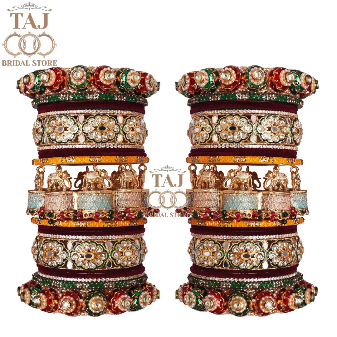 Rajasthani Rajwadi Wedding Chura With Beautiful Elephant Design Kada