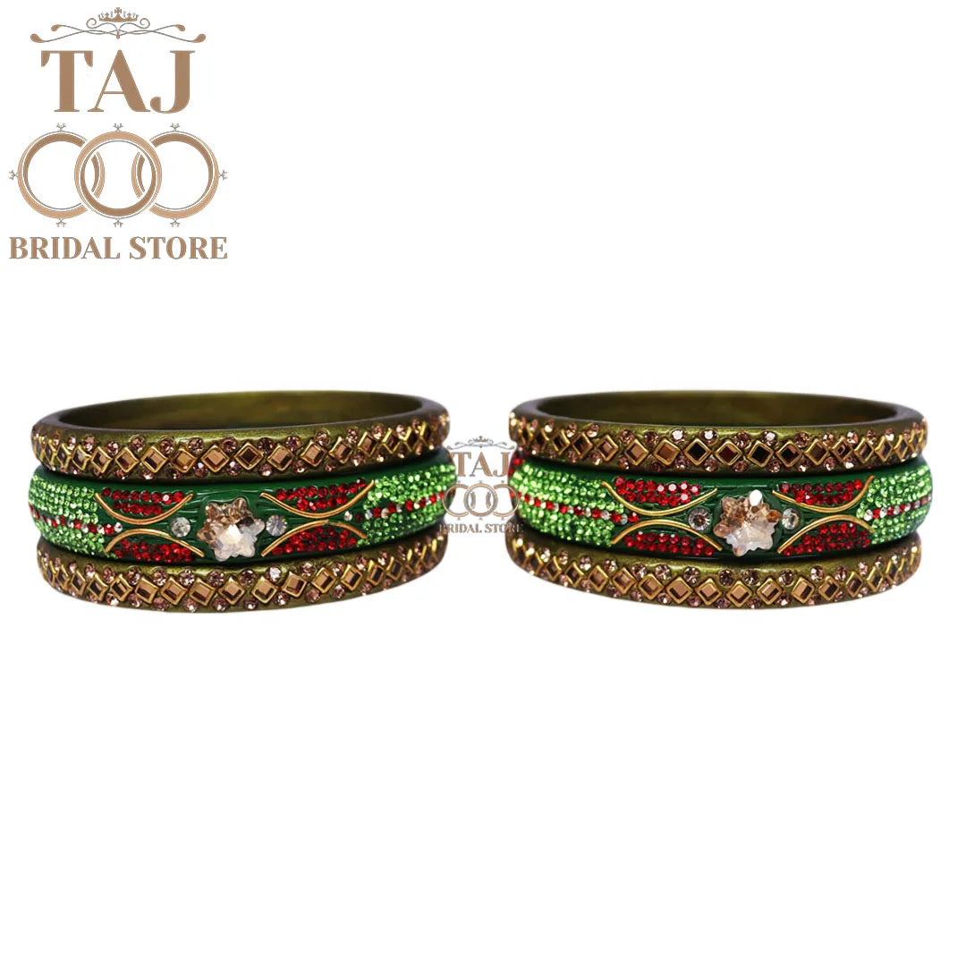 Handmade Lac Bangles with Best Kundan and Rhinestons Design (Set of 6)