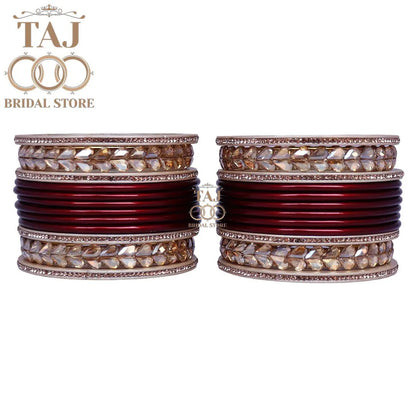 Lac Semi Bridal Bangles Set With Beautiful Kundan Design Kada