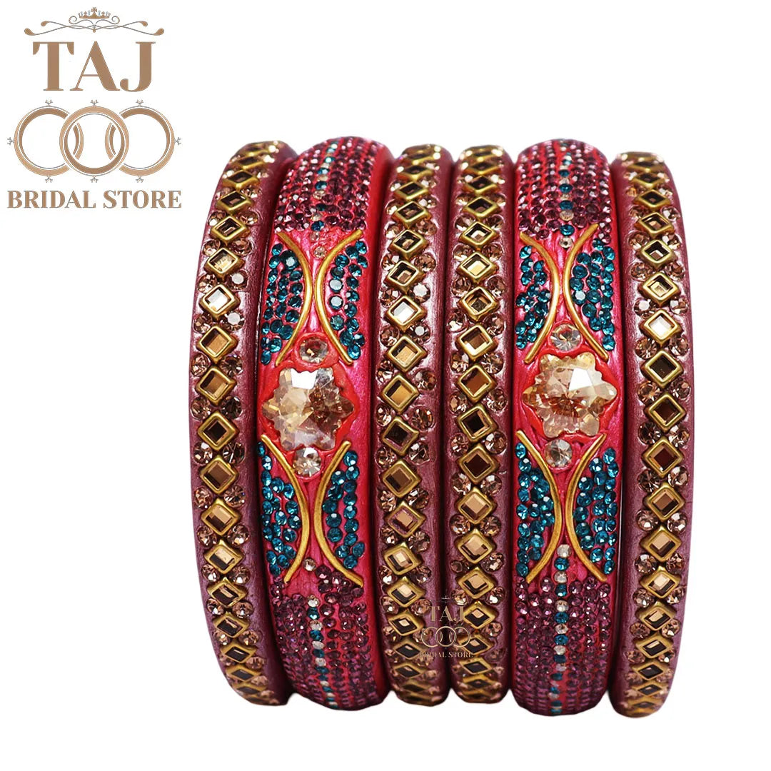 Handmade Lac Bangles with Best Kundan and Rhinestons Design (Set of 6)