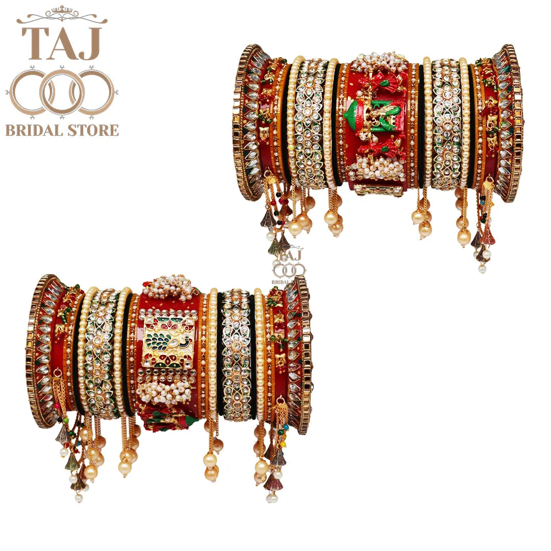 Royal Rajwadi Wedding Bangle Set with Beautiful Peacock & Doli Motifs