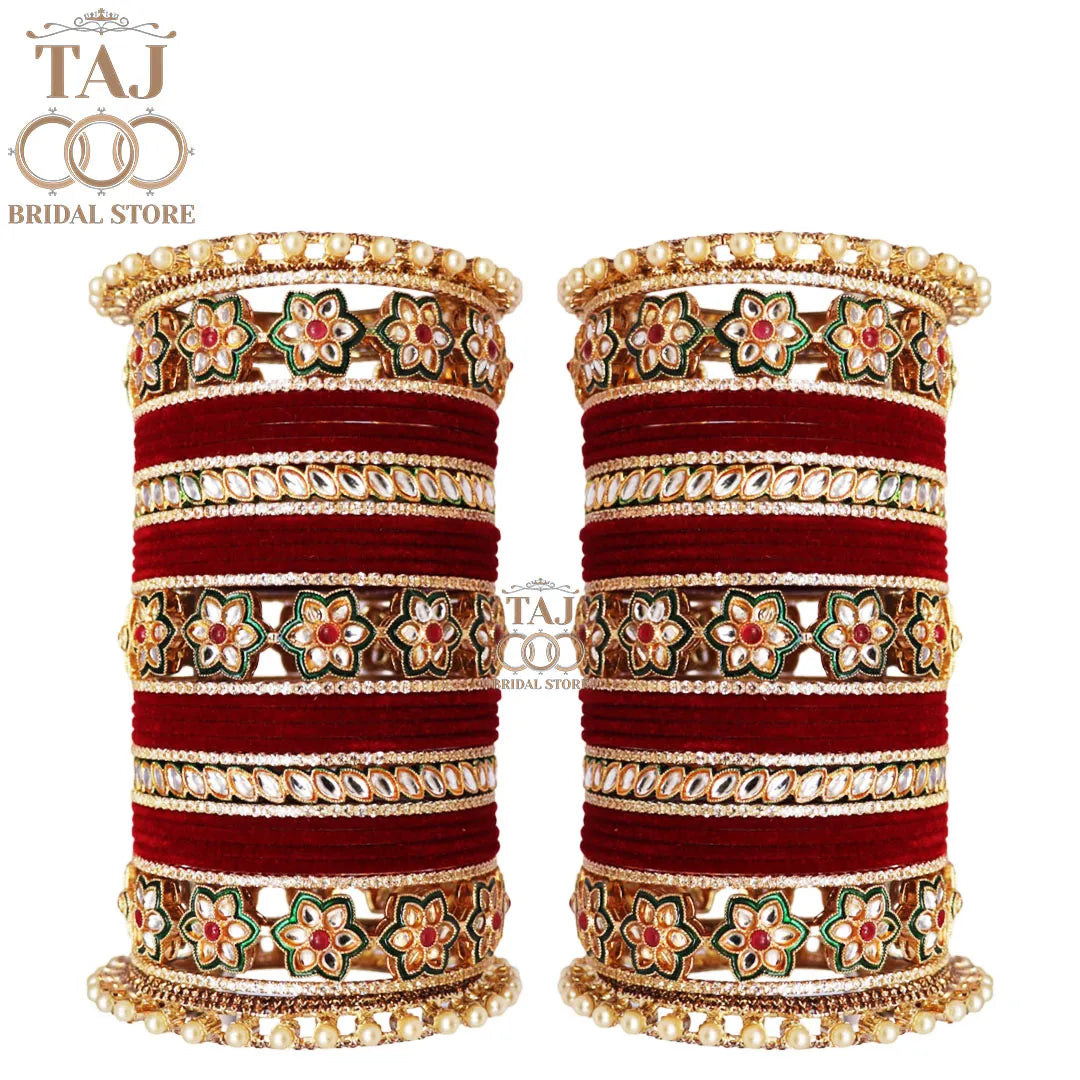 Rajasthani Wedding Bangles Set with Beautiful Kundan Flowers Design