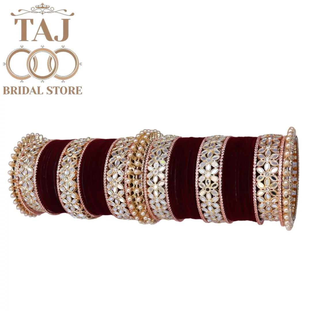 Punjabi Wedding Bangles Set With Beautiful Mirror Work Kada