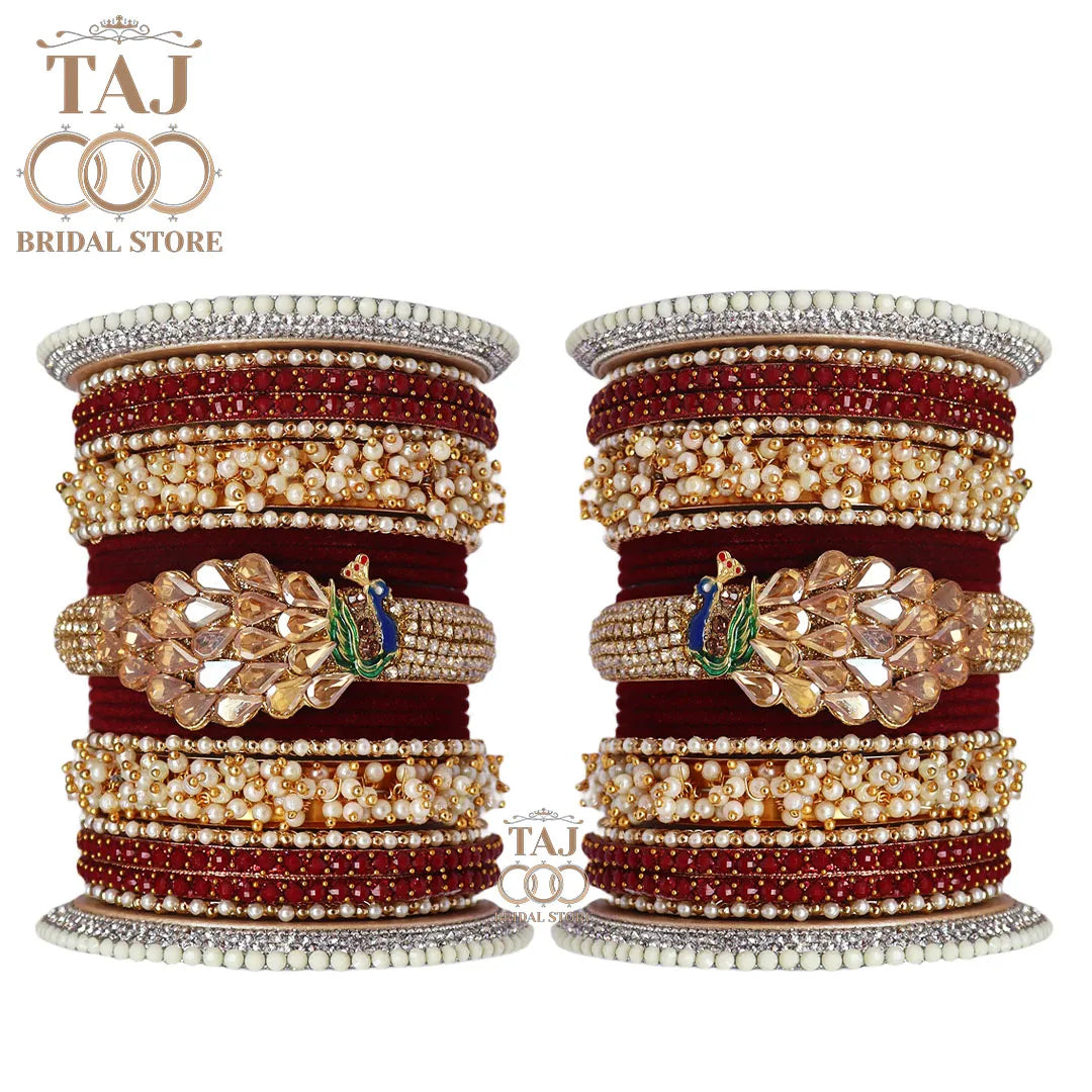 Rajwadi Wedding Bangles with Beautiful Peacock Design Taj Bridal Store