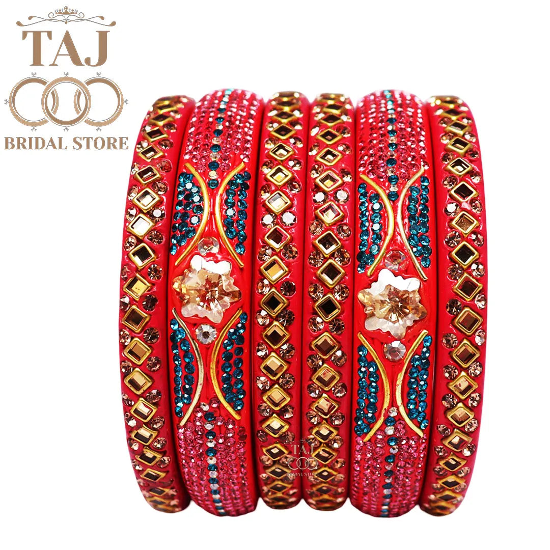 Handmade Lac Bangles with Best Kundan and Rhinestons Design (Set of 6)