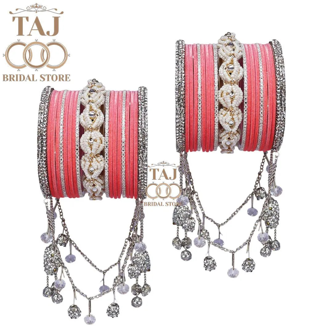 Karwa Chauth Special Bangle Set with Silver Tassels & Stones