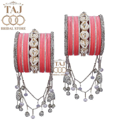 Karwa Chauth Special Bangle Set with Silver Tassels & Stones