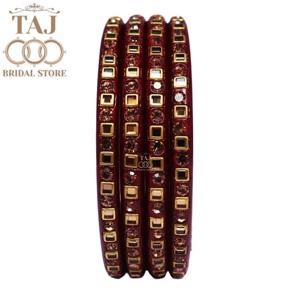 Vibrant Lac Bangle Set with Kundan and Rhinestones (Set of 4)