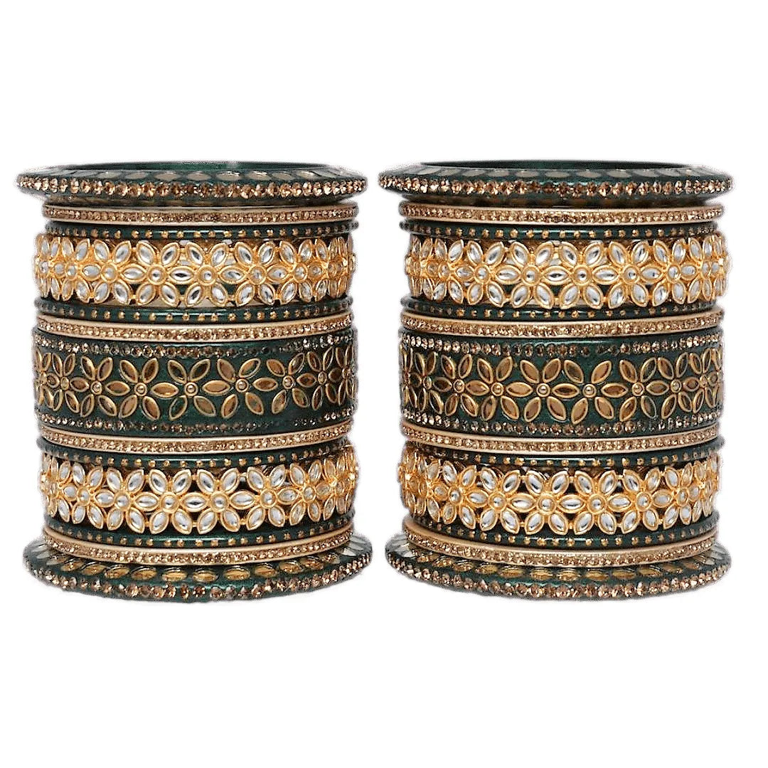 Lac Bangles with Beautiful Kundan Flower Design Taj Bridal Store