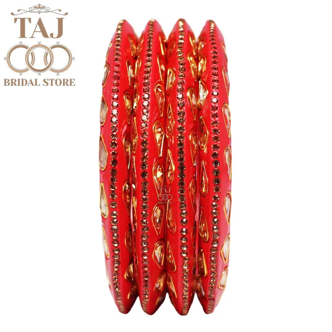 Festive Lac Bangle Set with Kundan and Rhinestones Designs