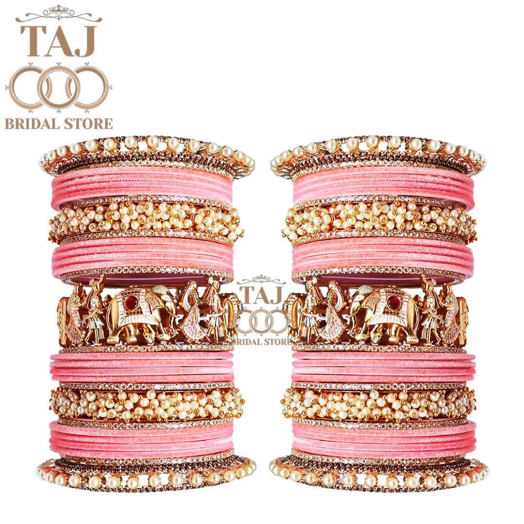 Elegant Wedding Bangle Set with Dulha-Dulhan & Elephant Motifs