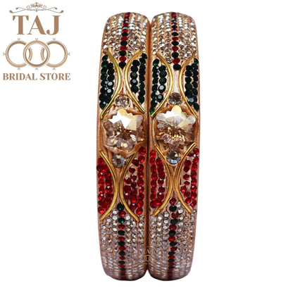 Handmade Rajasthani Kada Featuring Dazzling Rhinestones (Set of 2)