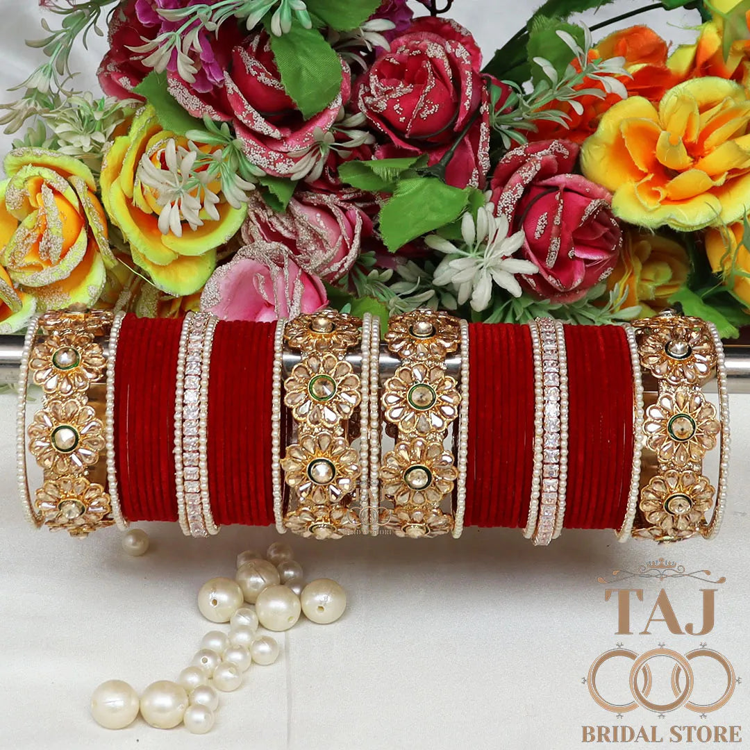 Designer Bridal Bangles Set With Beautiful Latest Flower Design Kada