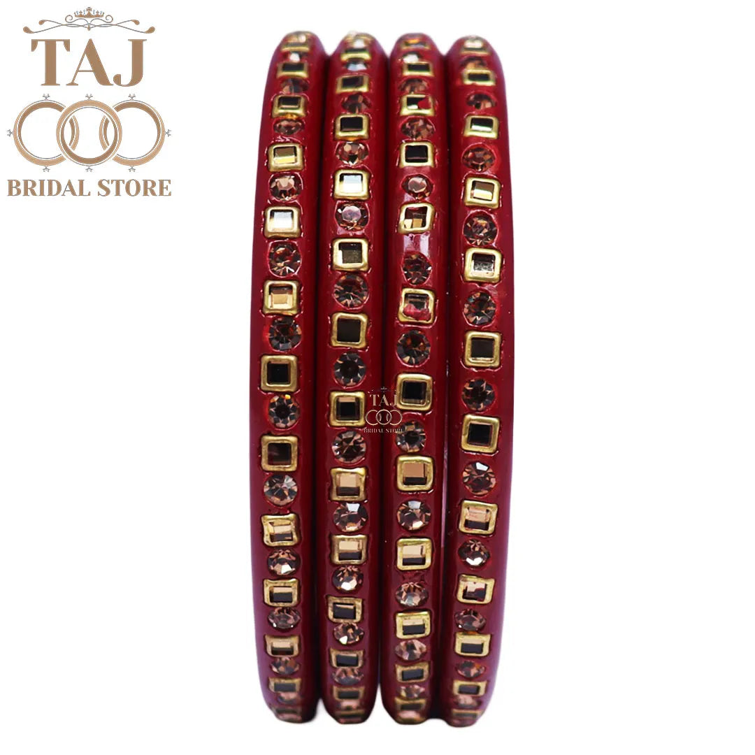 Vibrant Lac Bangle Set with Kundan and Rhinestones (Set of 4)