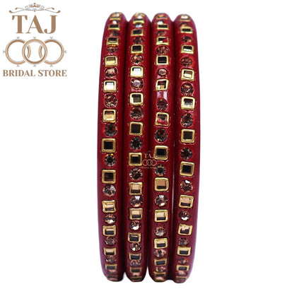 Vibrant Lac Bangle Set with Kundan and Rhinestones (Set of 4)