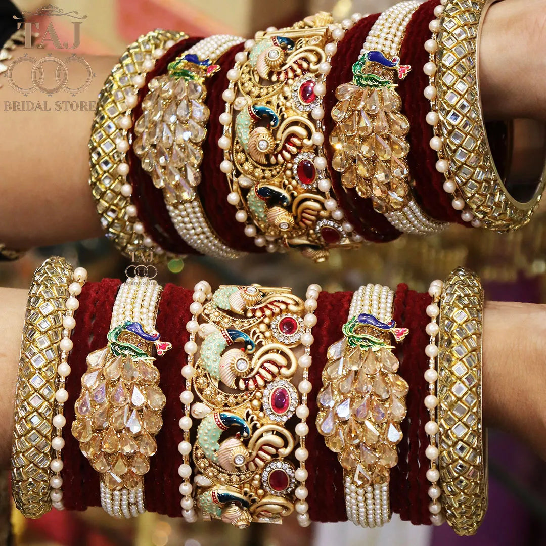 Wedding Bangle Set with Beautiful New Peacock Design Kada Taj Bridal Store