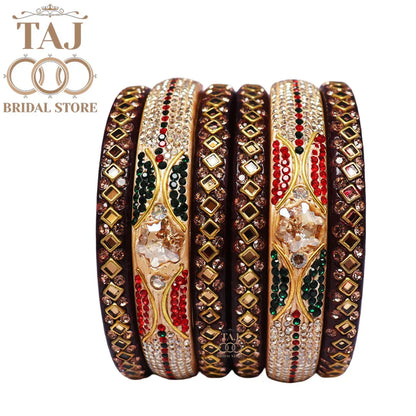 Handmade Lac Bangles with Best Kundan and Rhinestons Design (Set of 6)