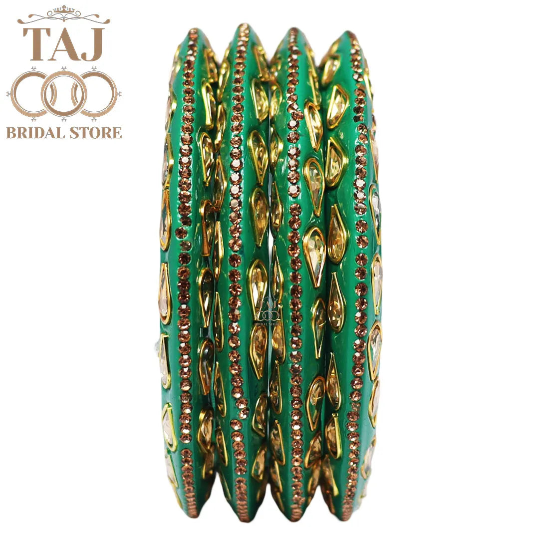 Festive Lac Bangle Set with Kundan and Rhinestones Designs