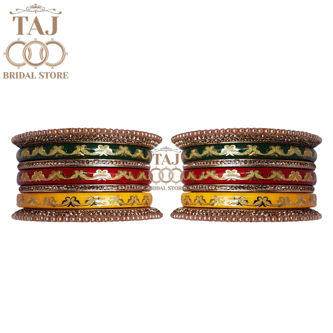 Handmade Traditional Lac Bangles Set in New Artwork Design