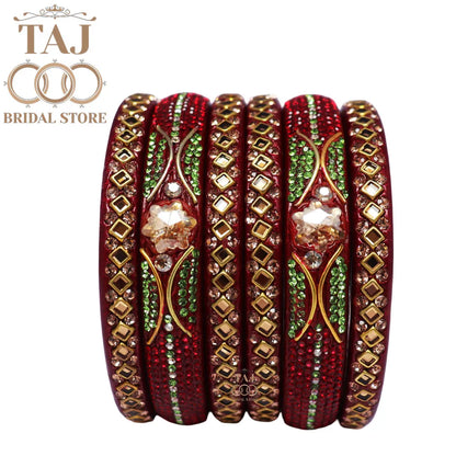 Handmade Lac Bangles with Best Kundan and Rhinestons Design (Set of 6)