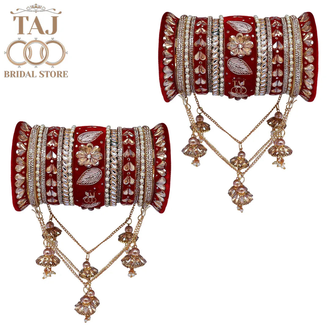 Rajwadi Wedding Bangles Set With Beautiful Chain Jhoomer Latkan Design