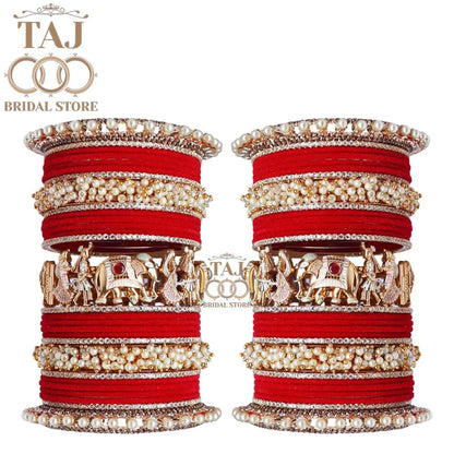 Elegant Wedding Bangle Set with Dulha-Dulhan & Elephant Motifs