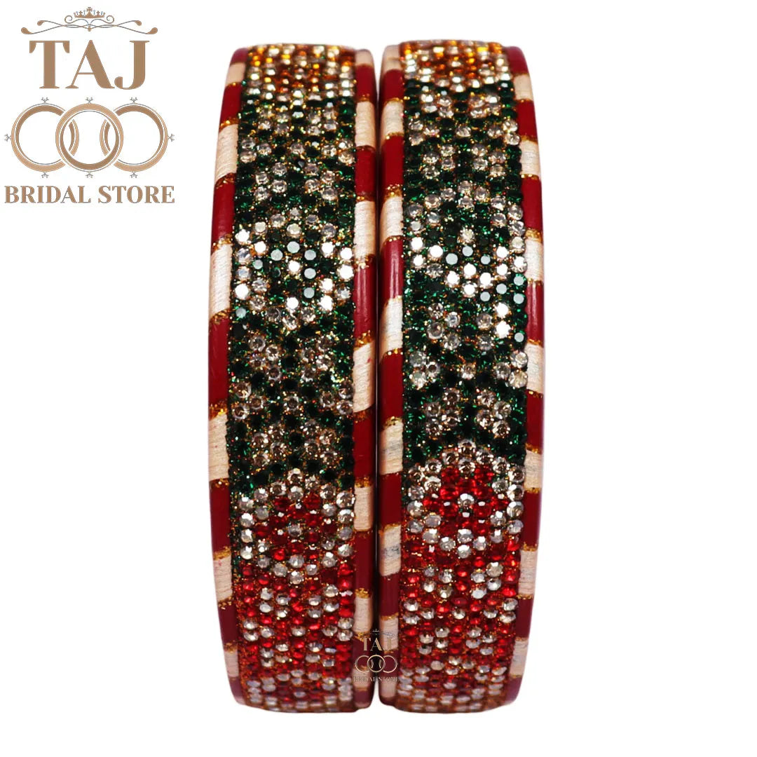 Lac Rajasthani Kada Bangles in Latest Rhinestons Design (Set of 2)