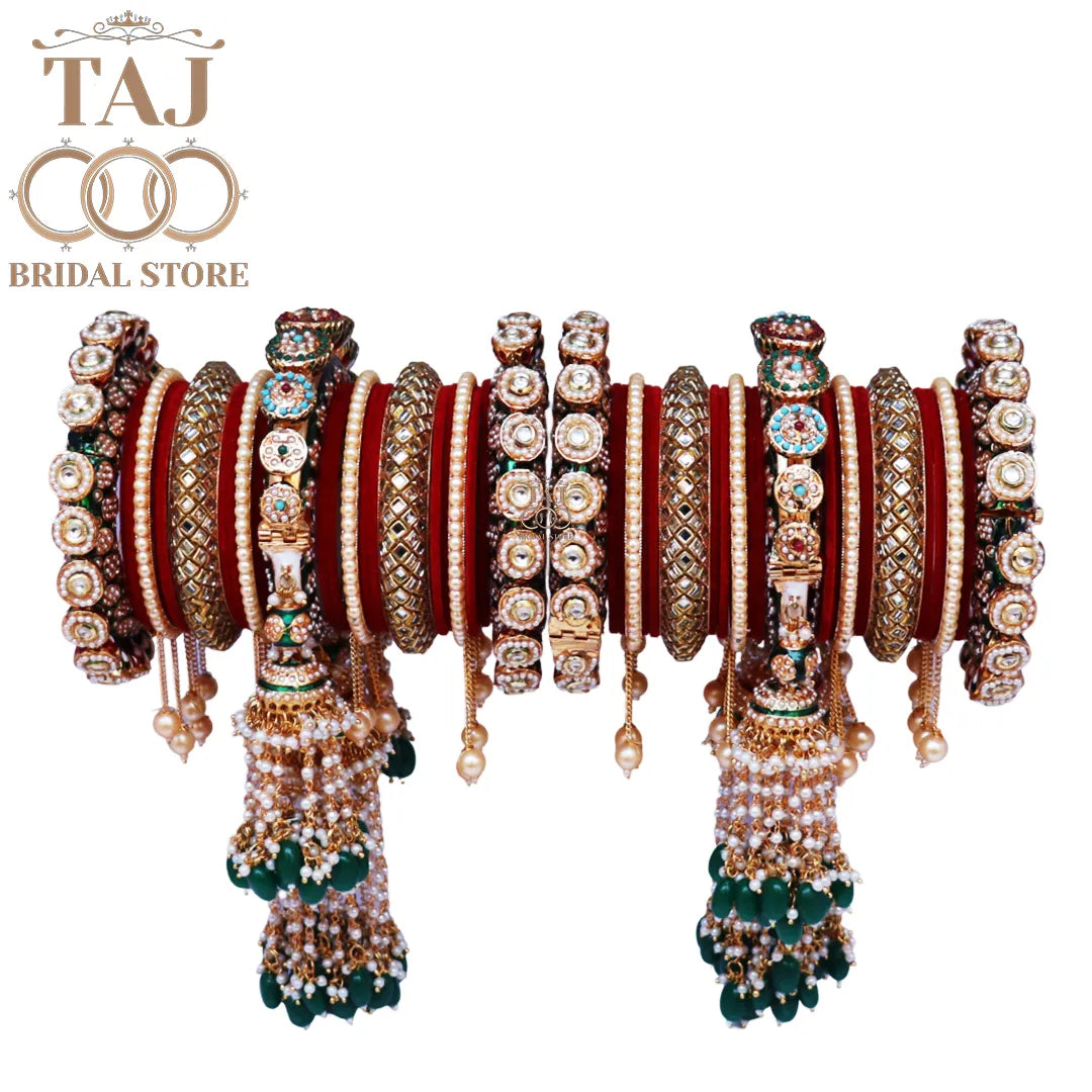 Luxurious Bridal Bangles Set in Beautiful Heavy Latkan Design