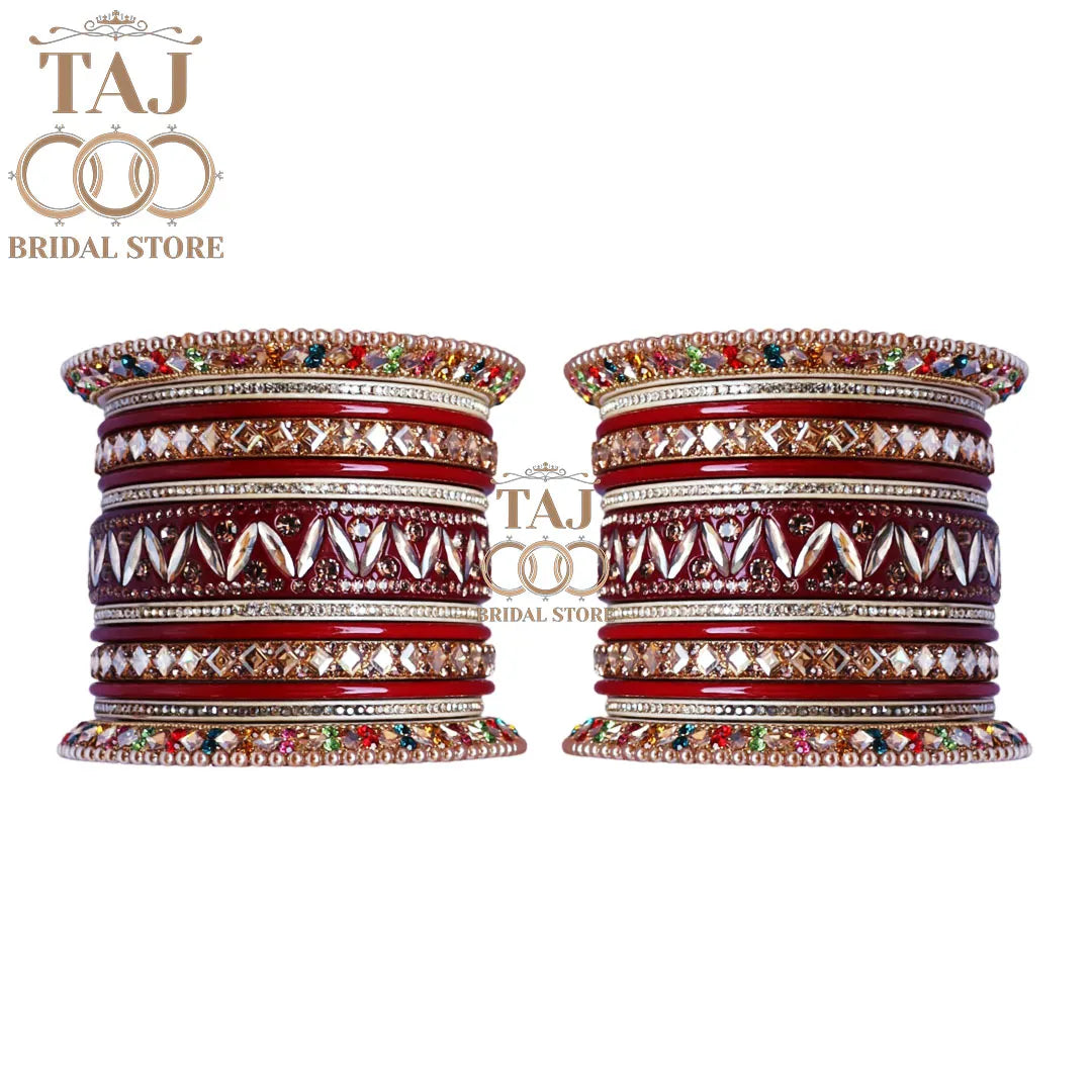 Handmade Bridal Bangle Set with Rhinestones and Kundan Design