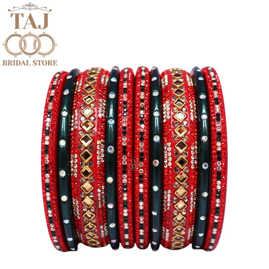 Traditional Rajasthani Lac Bangle Set with Kundan and Rhinestones