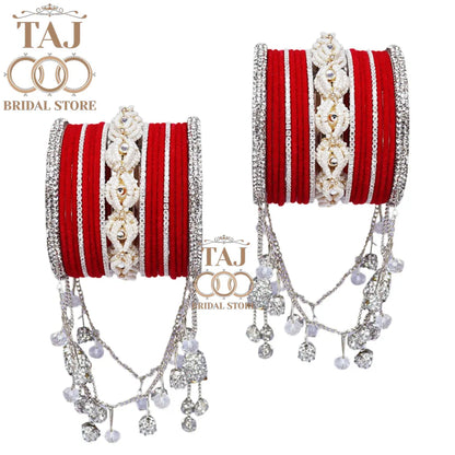 Karwa Chauth Special Bangle Set with Silver Tassels & Stones