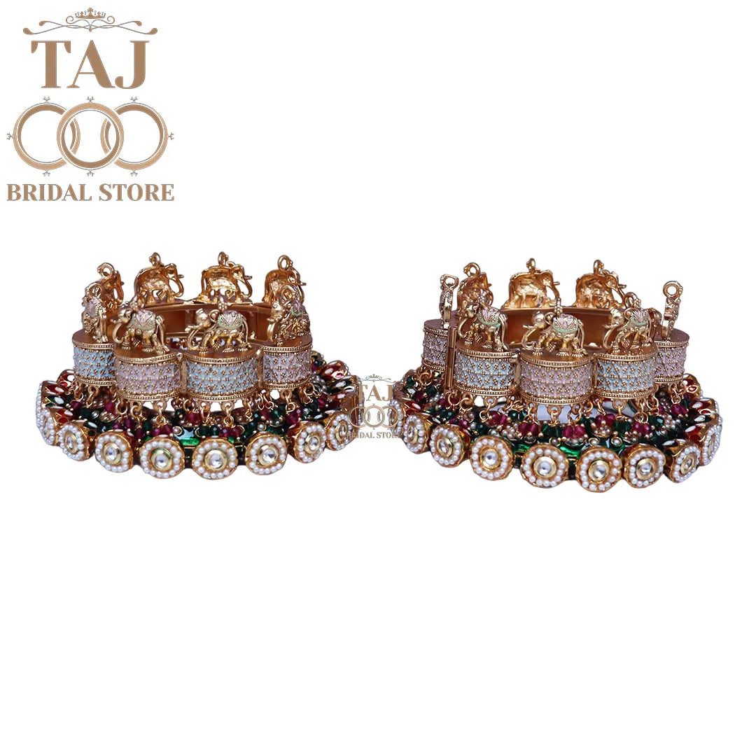 Rajwadi Bangadi With Beautiful Latest Elephant Design Metal Kada (Pack of 4)