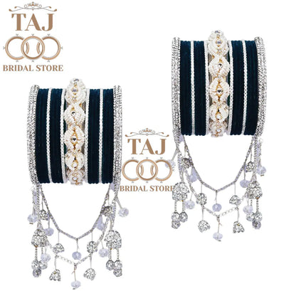 Karwa Chauth Special Bangle Set with Silver Tassels & Stones