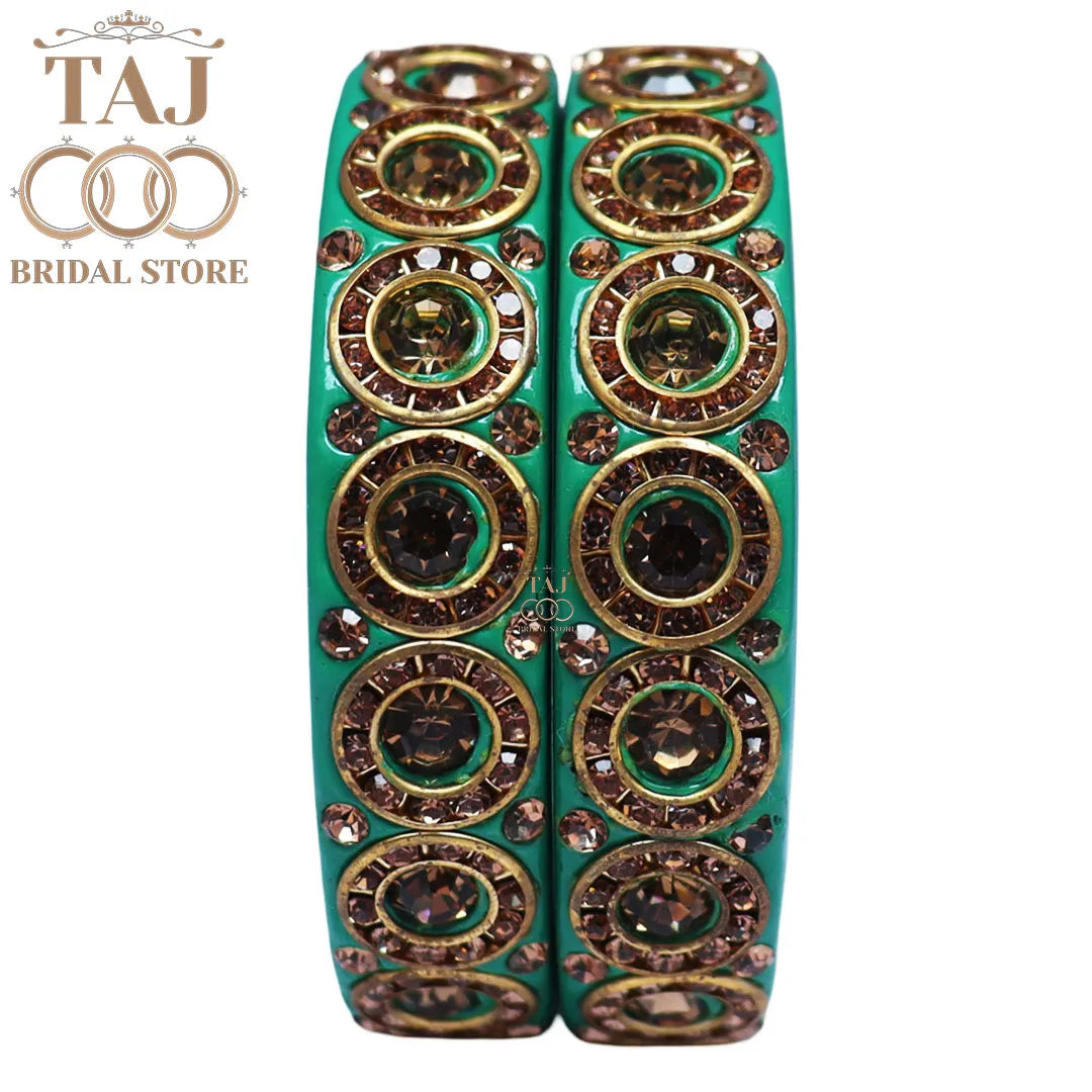 Elegant Lac Kada Bangles with Stunning Stones (Set of 2)