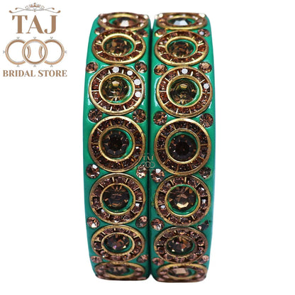 Elegant Lac Kada Bangles with Stunning Stones (Set of 2)