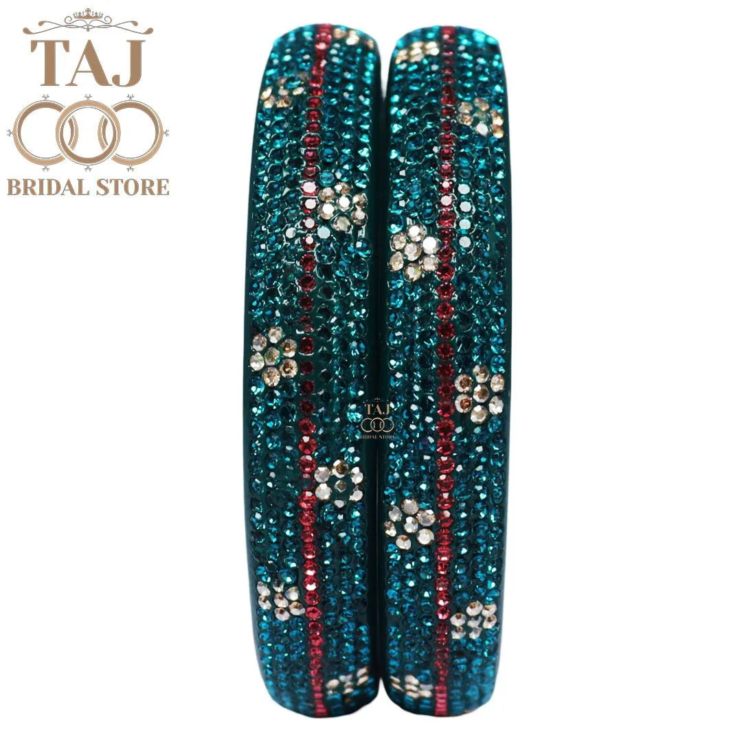 Elegant Lac Kada Bangles with Rhinestone Flowers (Set of 2)