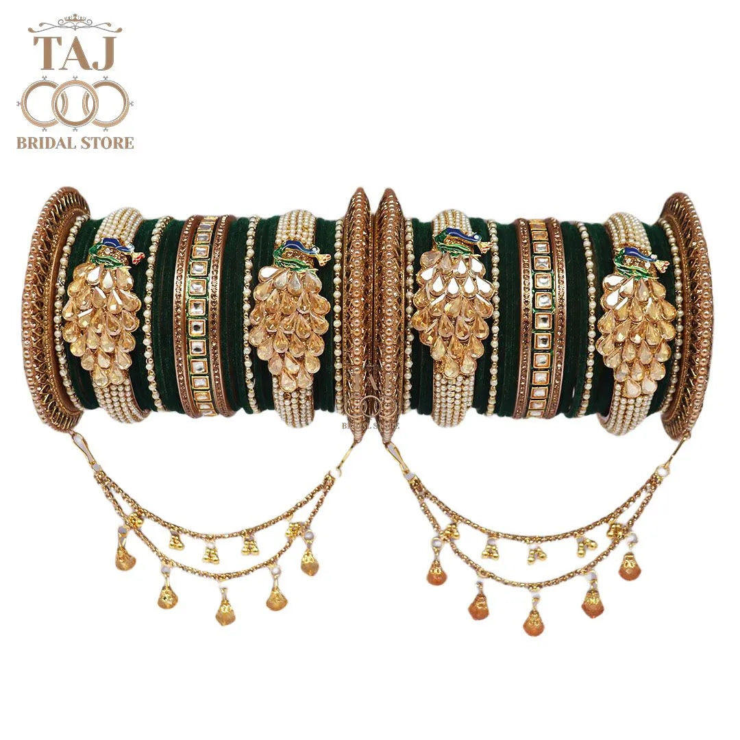 Rajwadi Wedding Bangle Set with Beautiful Peacock Design Taj Bridal Store