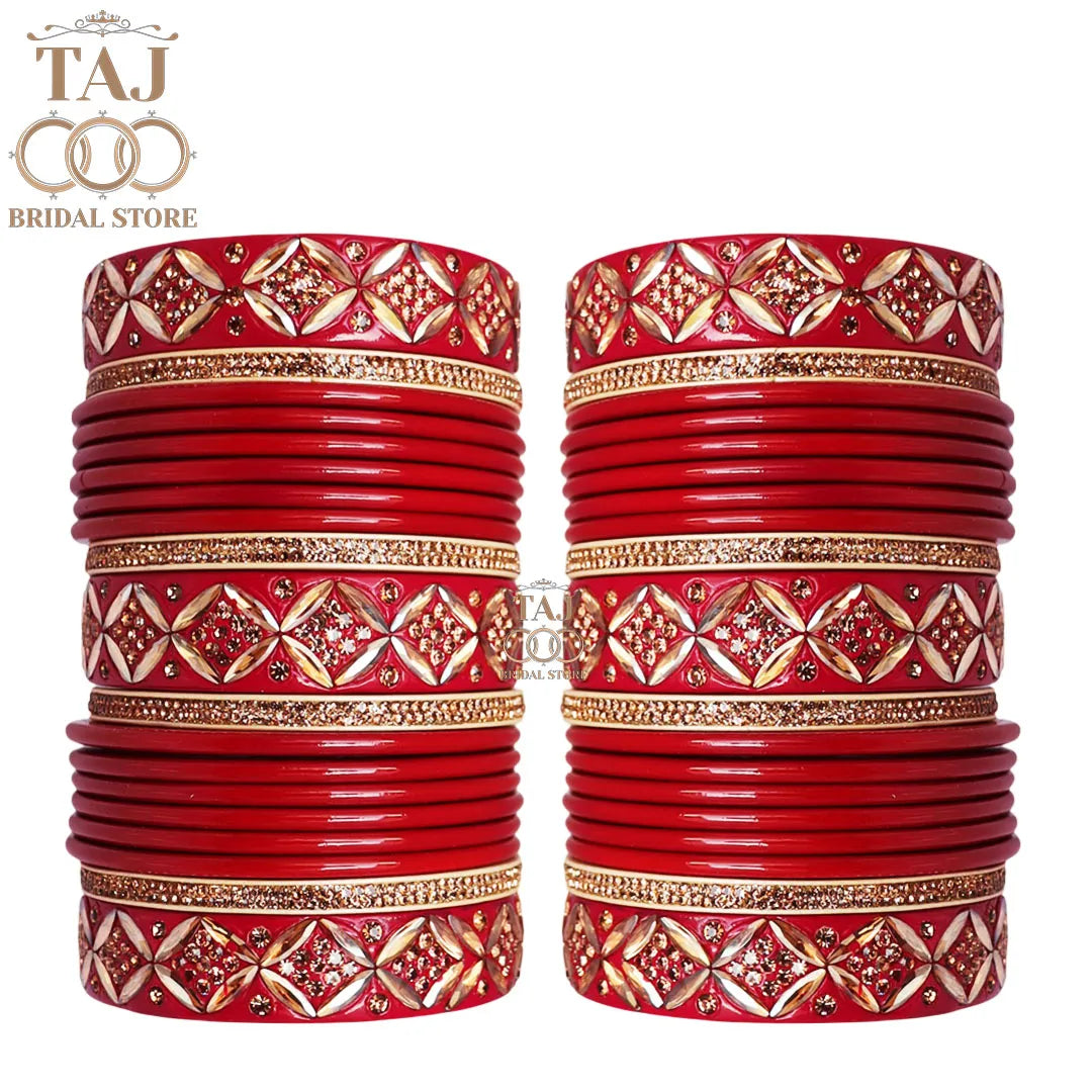 Premium Lac Bridal Bangles Set in Latest Kundan and Rhinestones Design