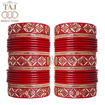 Premium Lac Bridal Bangles Set in Latest Kundan and Rhinestones Design