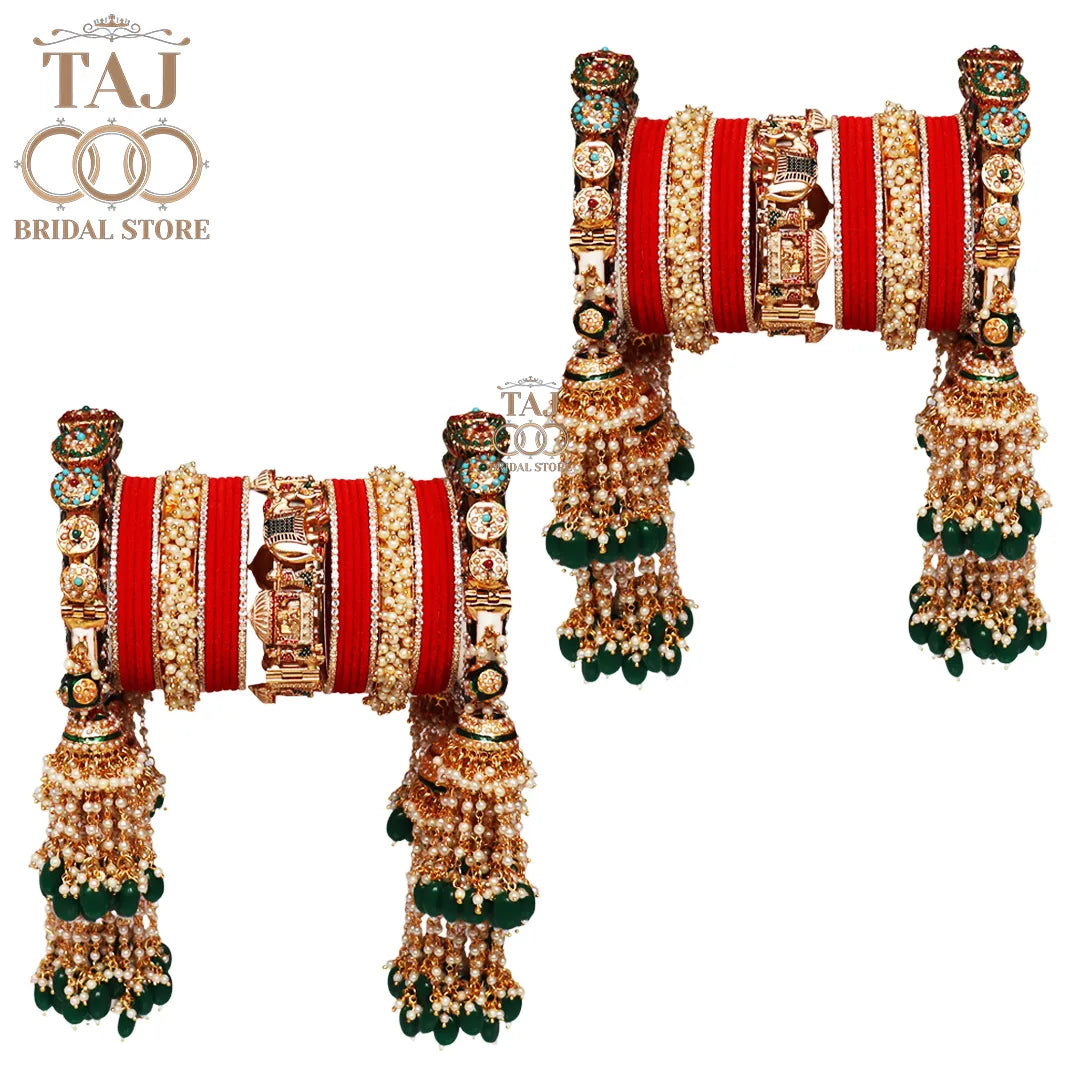 Premium Rajwadi Bridal Bangles Set with Beautiful Heavy Latkan